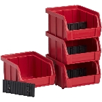 Paquet de 4 bacs de rangement en plastique rouge, 4 po x 5 po