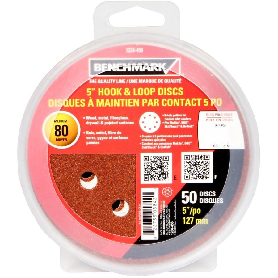 Paquet de 50 disques de ponçage autoagrippants de 5 po en oxyde d'aluminium de grain 80, 8 trous