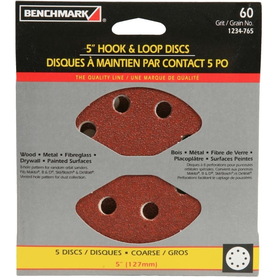 Paquet de 5 disques de ponçage autoagrippants de 5 po en oxyde d'aluminium de grain 60, 8 trous