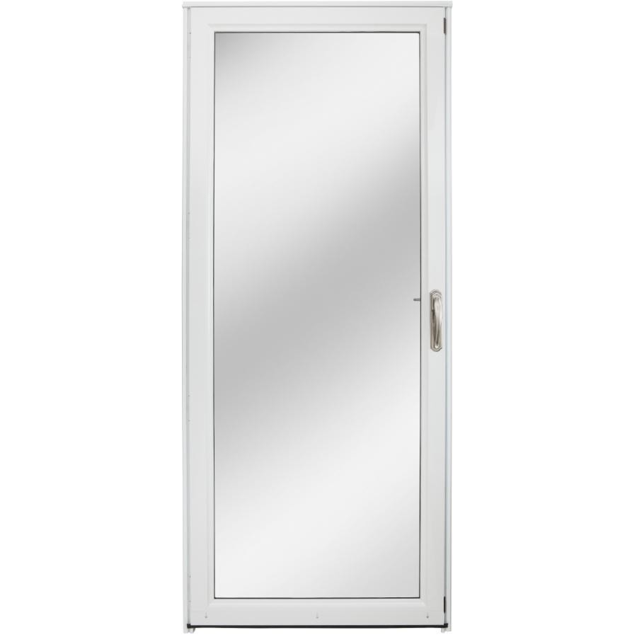 Contre-porte en aluminium blanc de 34 x 80 po avec fenêtre complète, ouverture à gauche