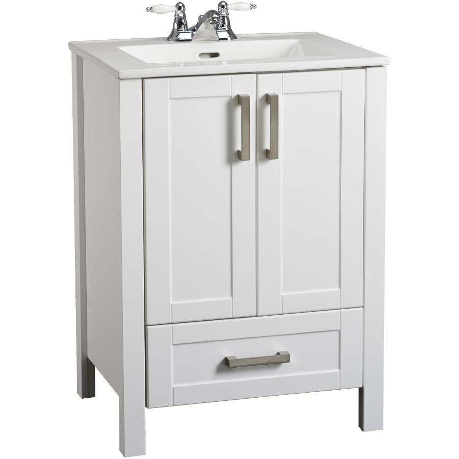 Meuble-lavabo blanc Clare de 30 po de largeur x 18,7 po de profondeur x 33,5 po de hauteur à 2 portes et 1 tiroir