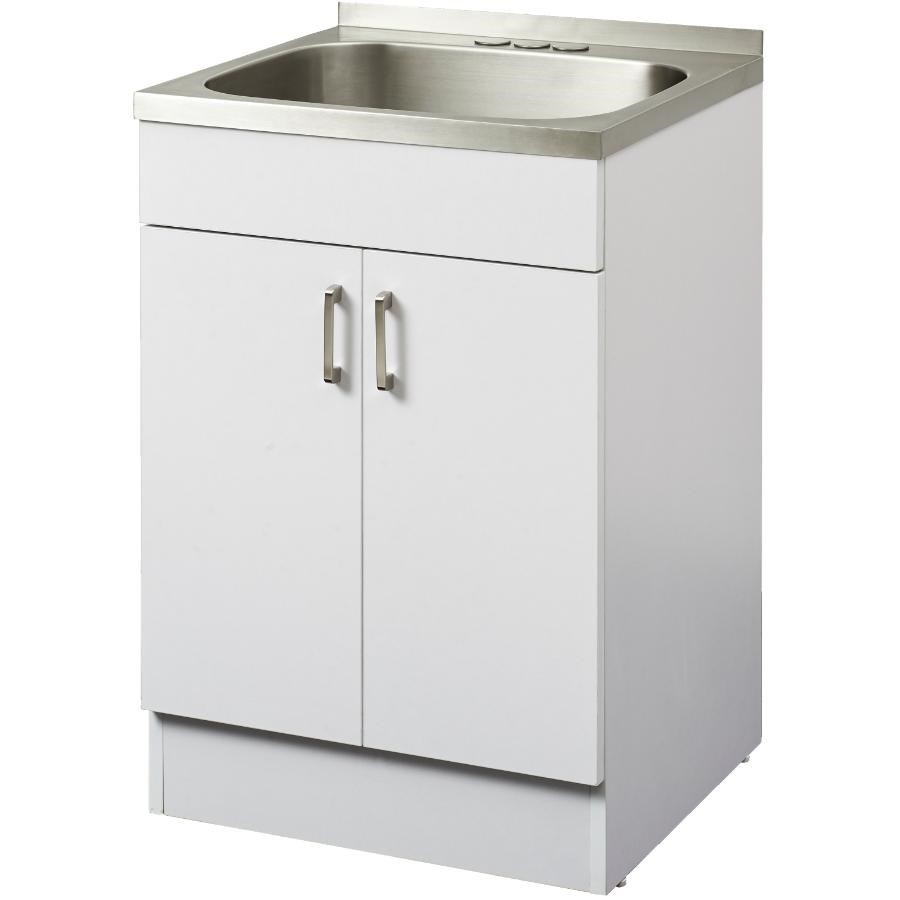 Armoire blanche avec cuve de lavage en acier inoxydable