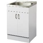 Armoire blanche avec cuve de lavage en acier inoxydable