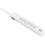 Lisière à 6 prises et à 2 ports USB avec limiteur de surtension et cordon de 3 pi