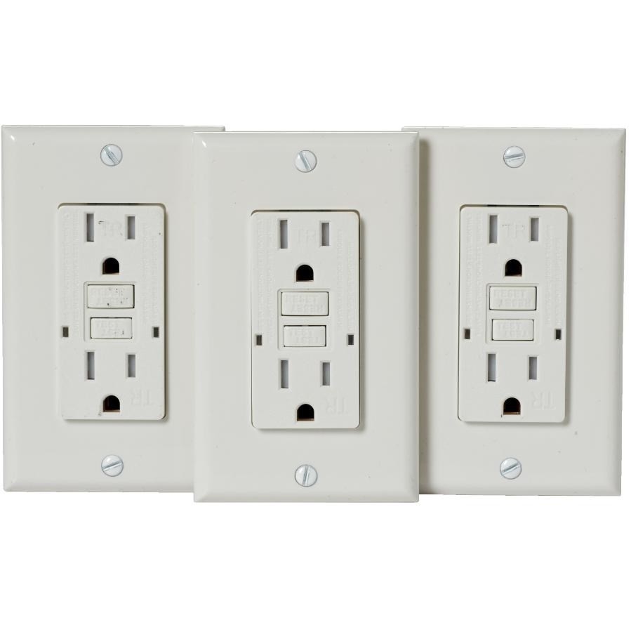 Paquet de 3 prises de courant DDFT inviolables de 15 A avec plaque, blanc