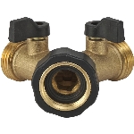 Raccord double pour tuyau d'arrosage avec valves d'arrêt
