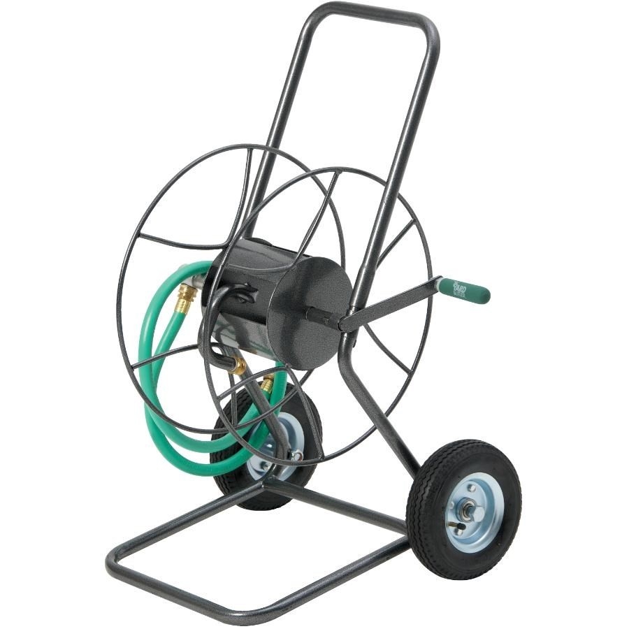 Chariot dévidoir robuste en métal avec roues et capacité de 200 pi de tuyau d'arrosage