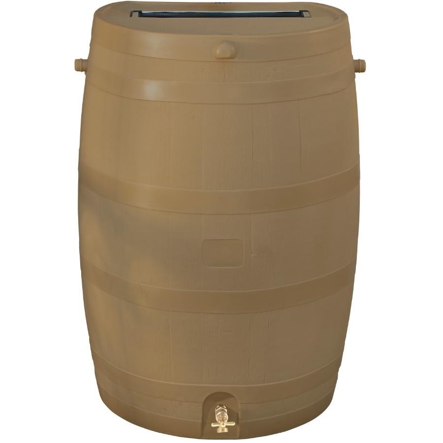 Baril collecteur d'eau de pluie couleur chêne avec dos plat, capacité de 50 gallons