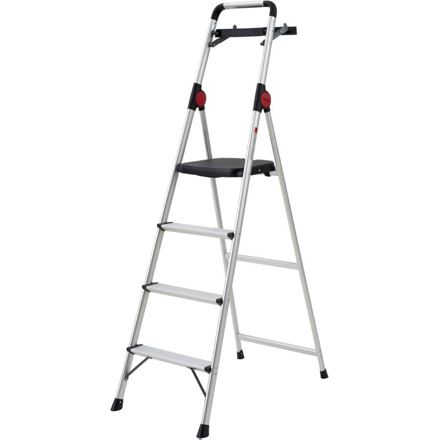 Escabeau en aluminium à 4 marches avec grande barre d'appui et bac à peinture