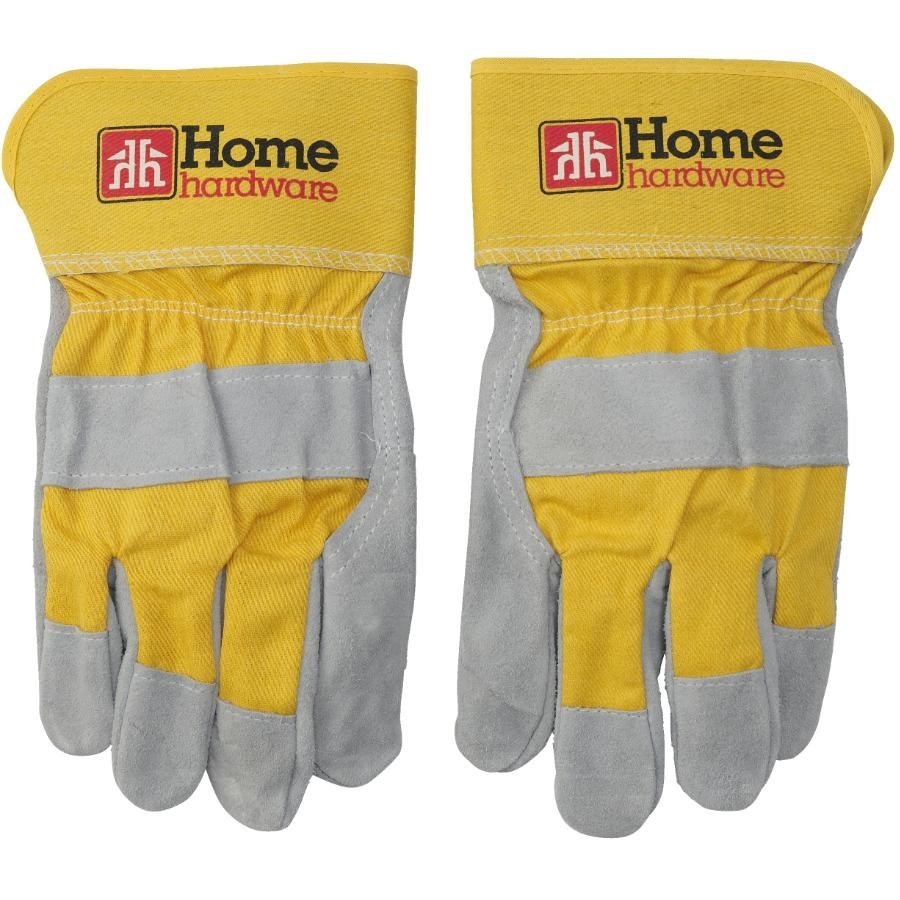 Gants de travail jaunes combinés en cuir refendu pour hommes, grand