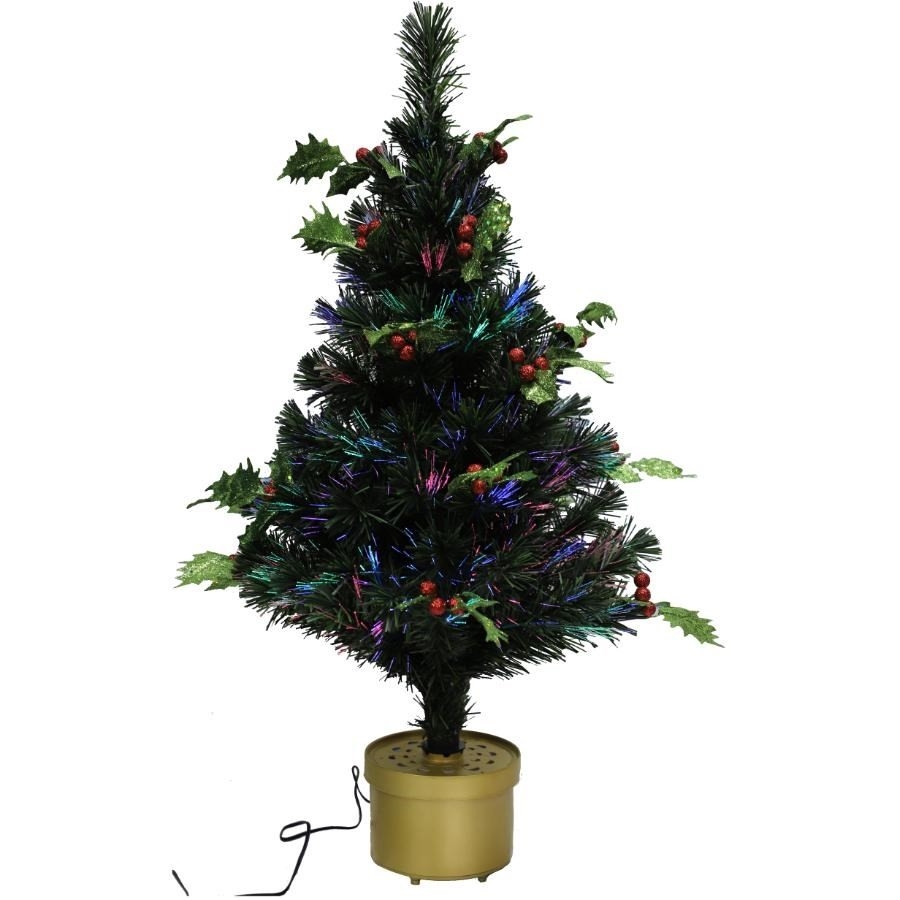 Arbre de table à fibre optique avec baies rouges et feuilles de houx brillantes, 36 po