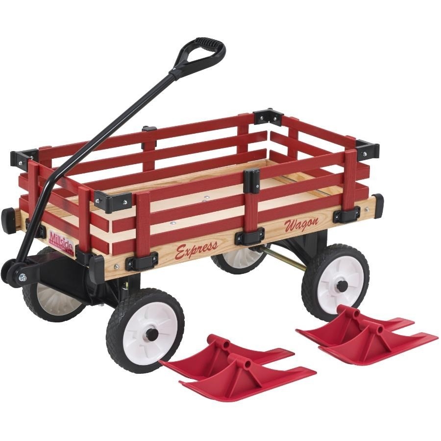 Chariot d'enfant en bois rouge avec patins, 16 po x 36 po