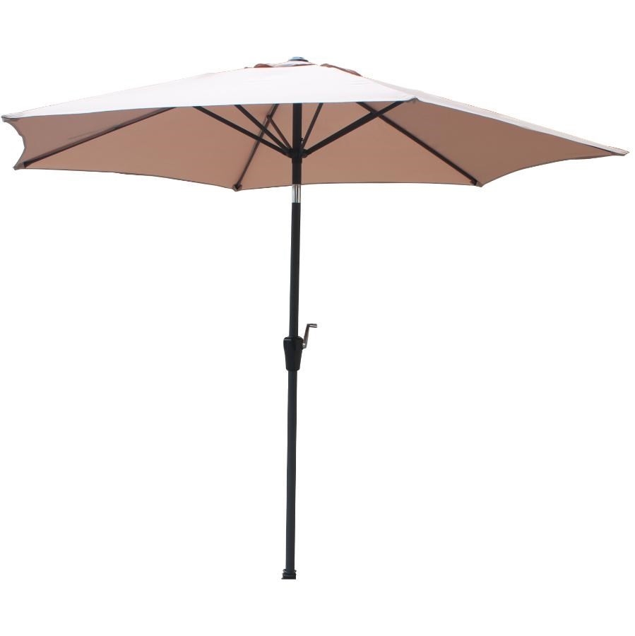 Parasol de marché de 9 pi inclinable à manivelle, taupe