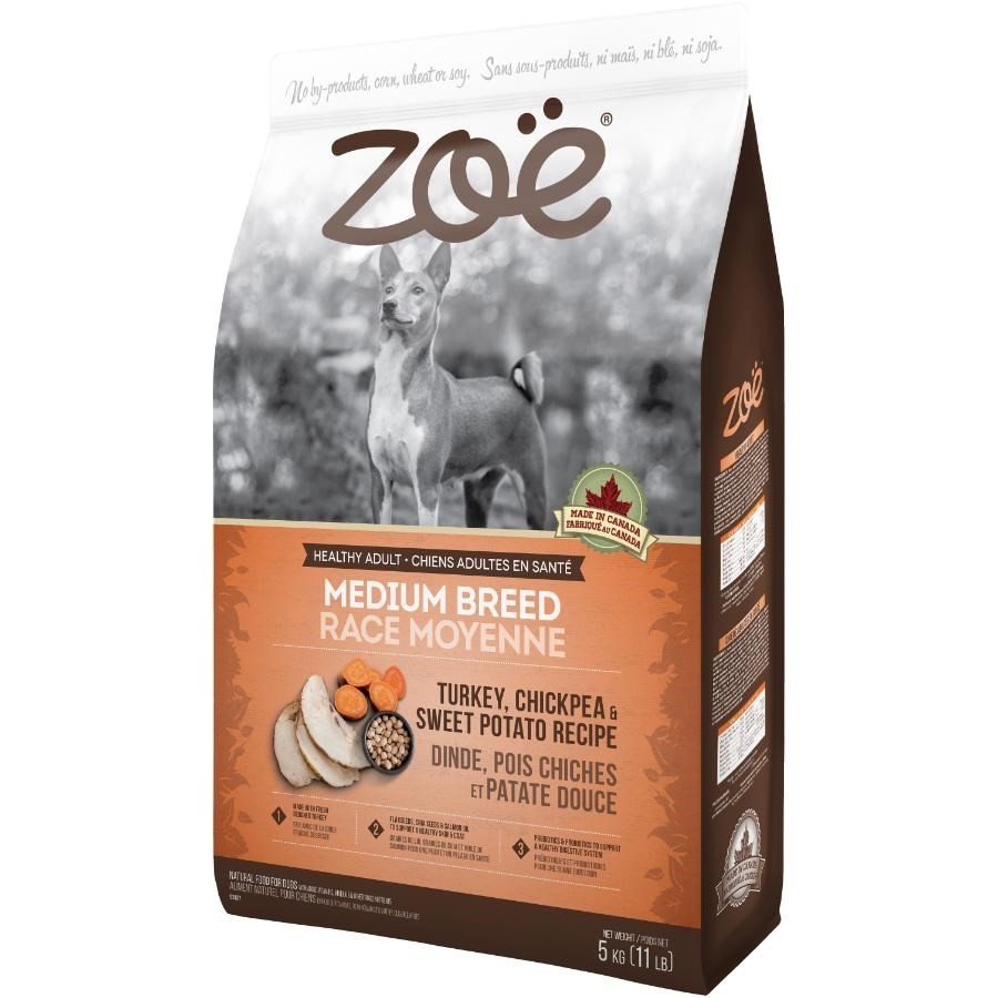 Nourriture sèche pour chien adulte, taille moyenne, dinde pois chiche et patate douce, 5 kg